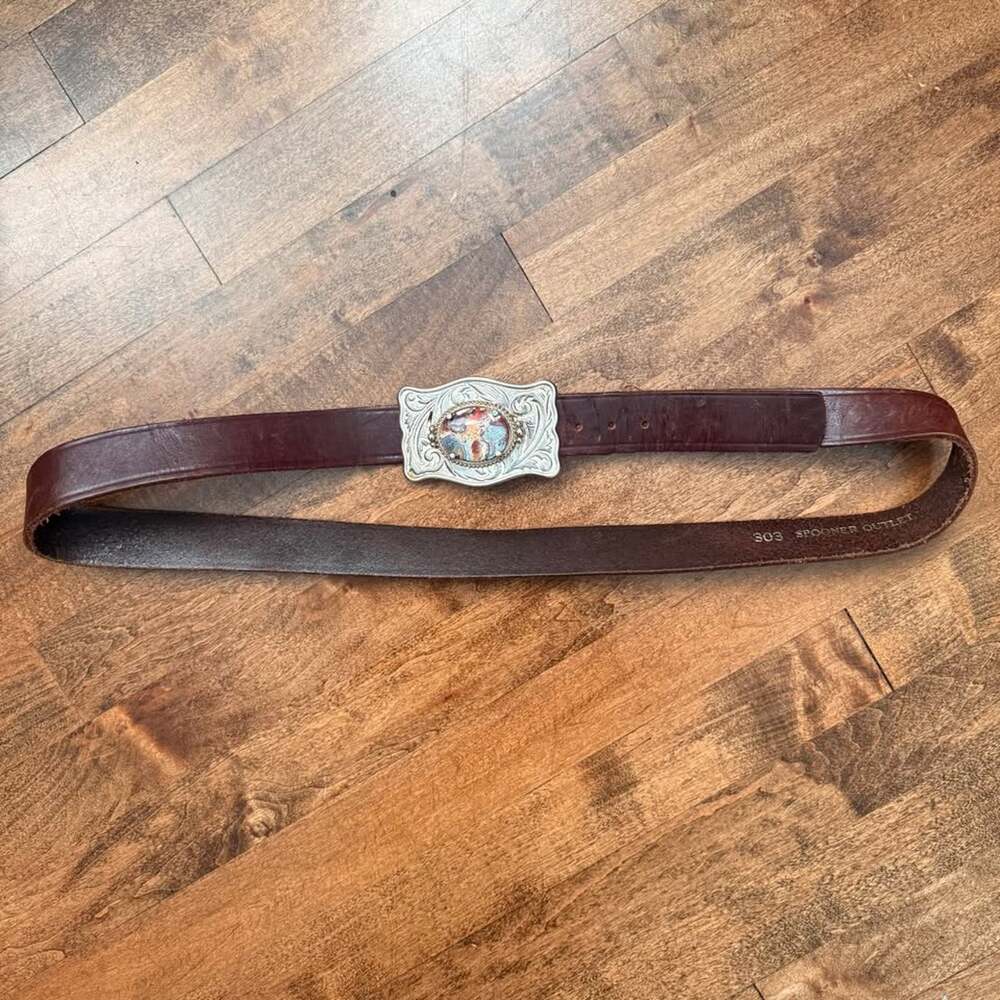 Spooner Outlet Leather Belt with Agate Western Buckle